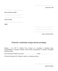 Wniosek o urlop macierzyński [WZÓR W PDF]