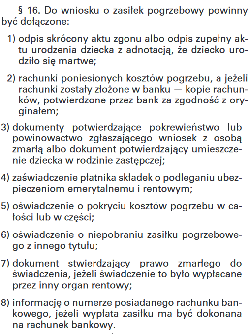 niezbędne dokumenty do wniosku o zasiłek pogrzebowy