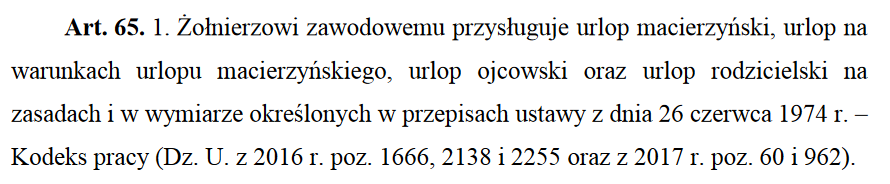 Art. 65 Ustawy z dnia 11 września 2003 r. o służbie wojskowej żołnierzy zawodowych