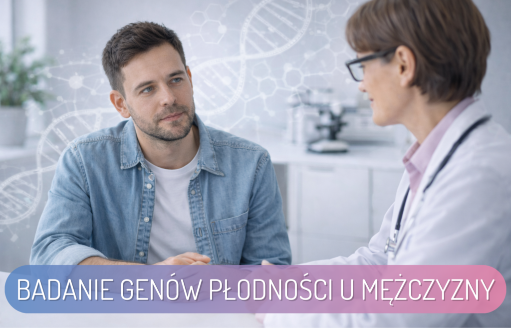 Mężczyzna podczas konsultacji z lekarką genetyki klinicznej – badanie genów płodności u mężczyzny przy trudnościach z zajściem w ciążę lub poronieniach.